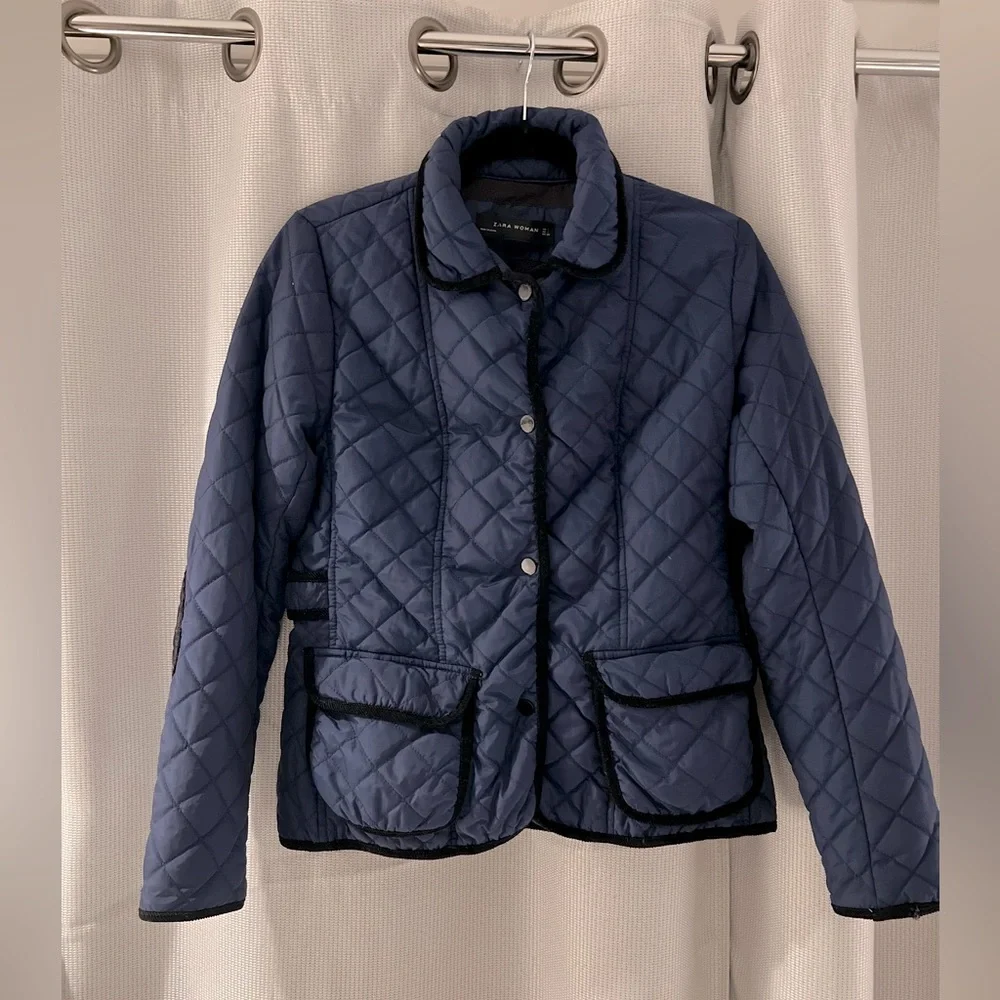 ⭐️ZARA⭐️NAVY W/ BLACK TRIM VINTAGE COAT/JACKET SIZE L BUT FITS MORE LIKE A SMALL - Picture 10 of 16